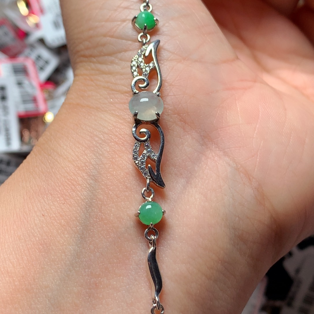 翡翠戒指银S925镶嵌天然翡翠手链