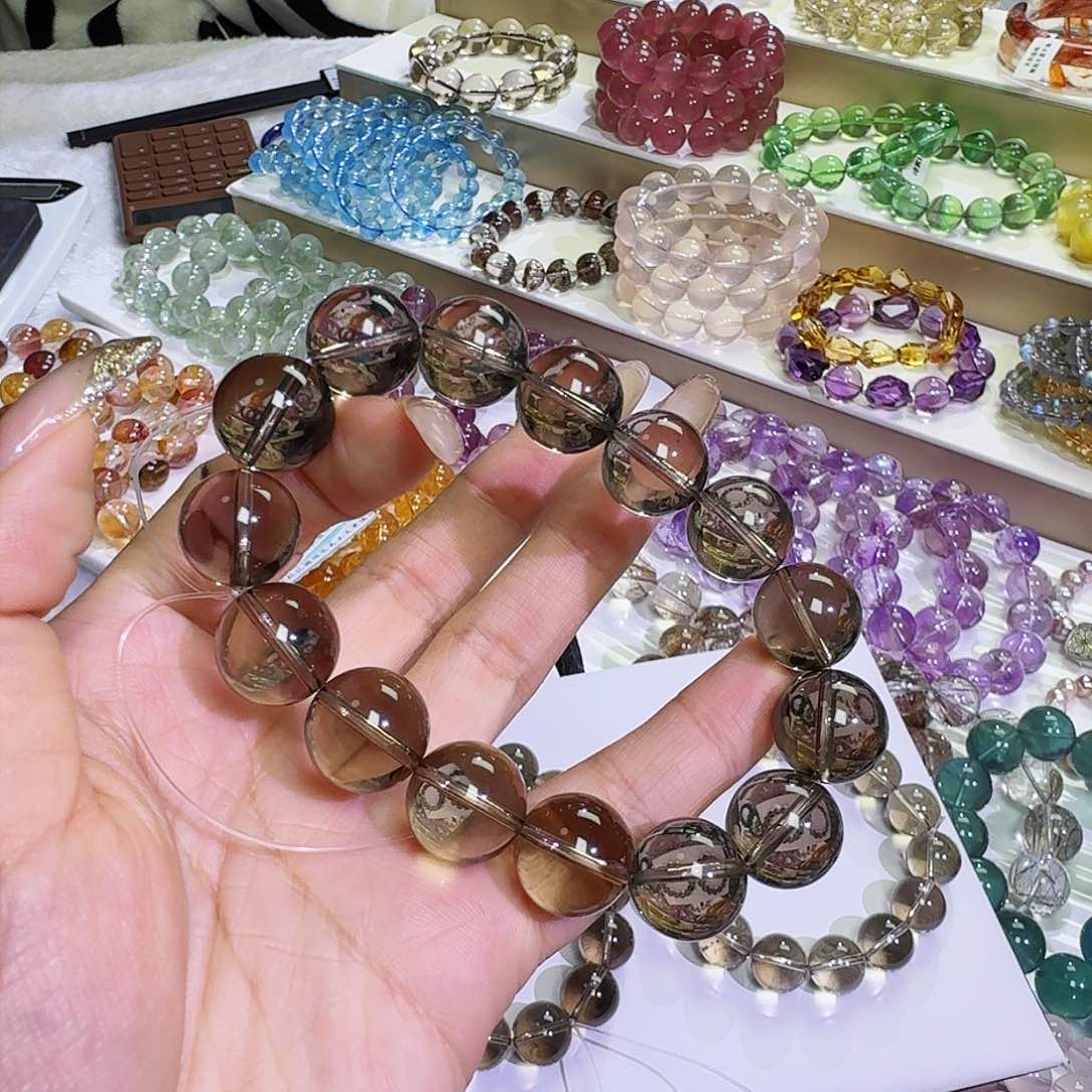 水晶手链未镶嵌V****y茶晶14