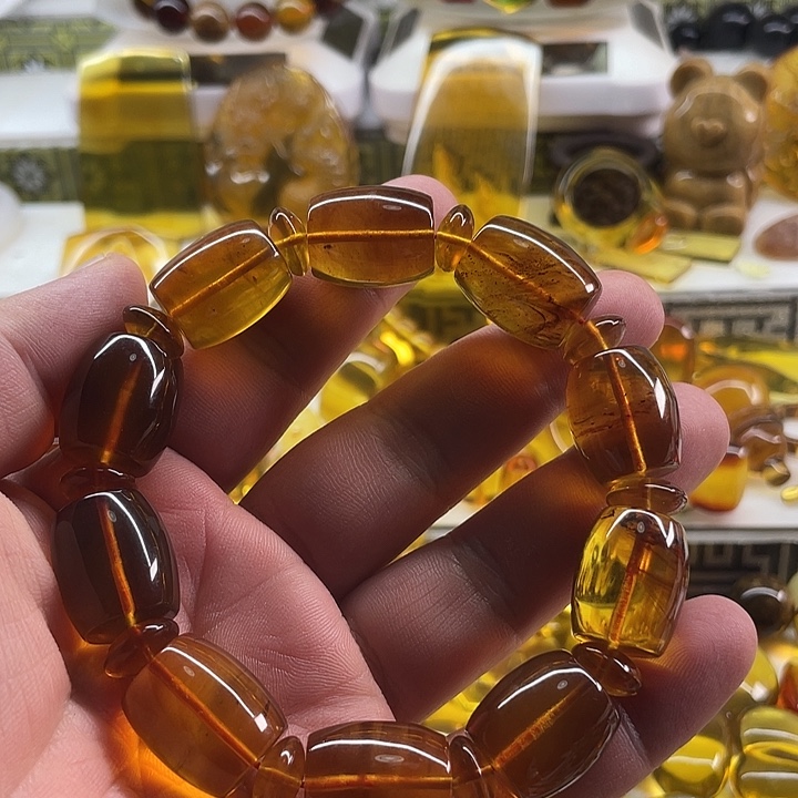 琥珀未镶嵌裸石桶珠手串