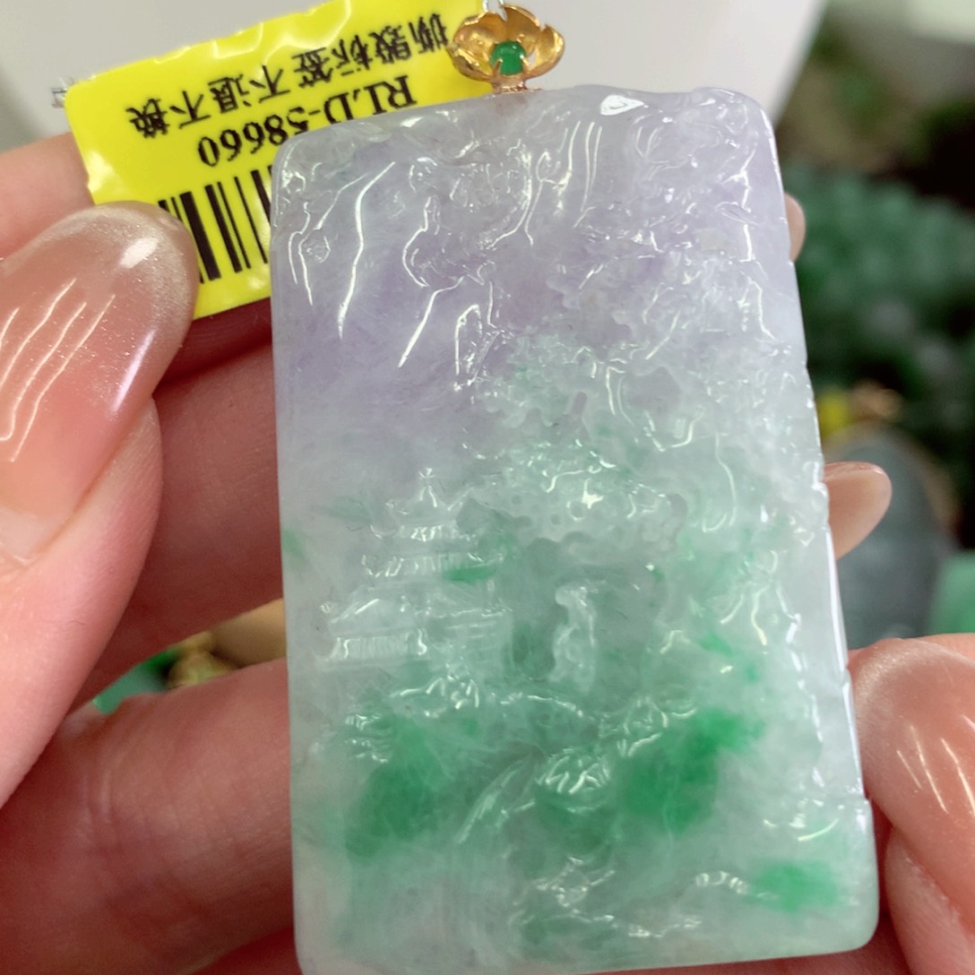 翡翠18K金镶嵌吊坠(不含链)