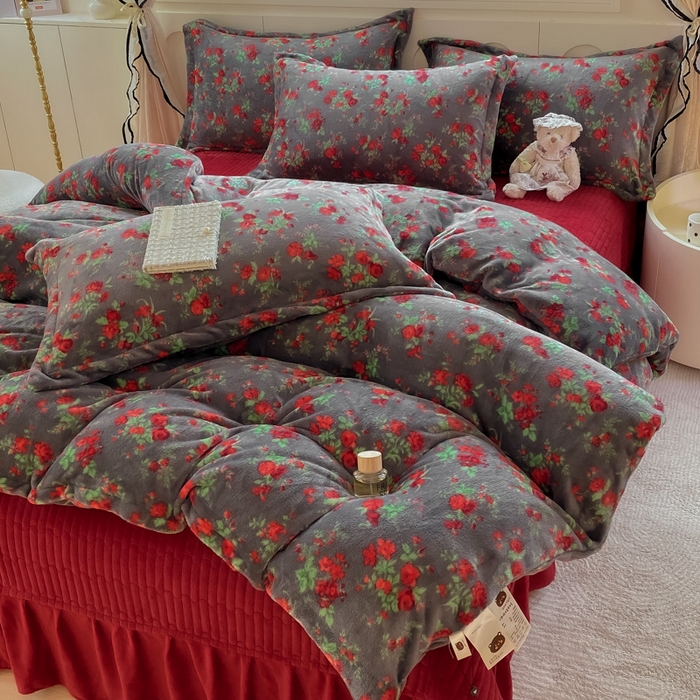 加厚床盖款牛奶绒四件套夹棉床盖四件套双面绒被套冬季保暖