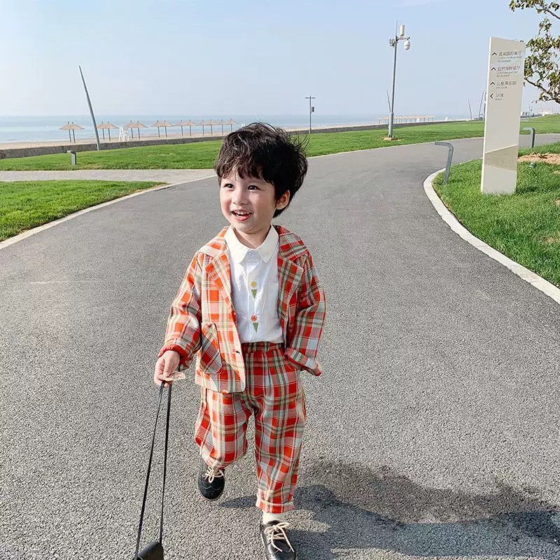 3845男女童复古时尚潮流洋气炸街春秋加绒西装套装