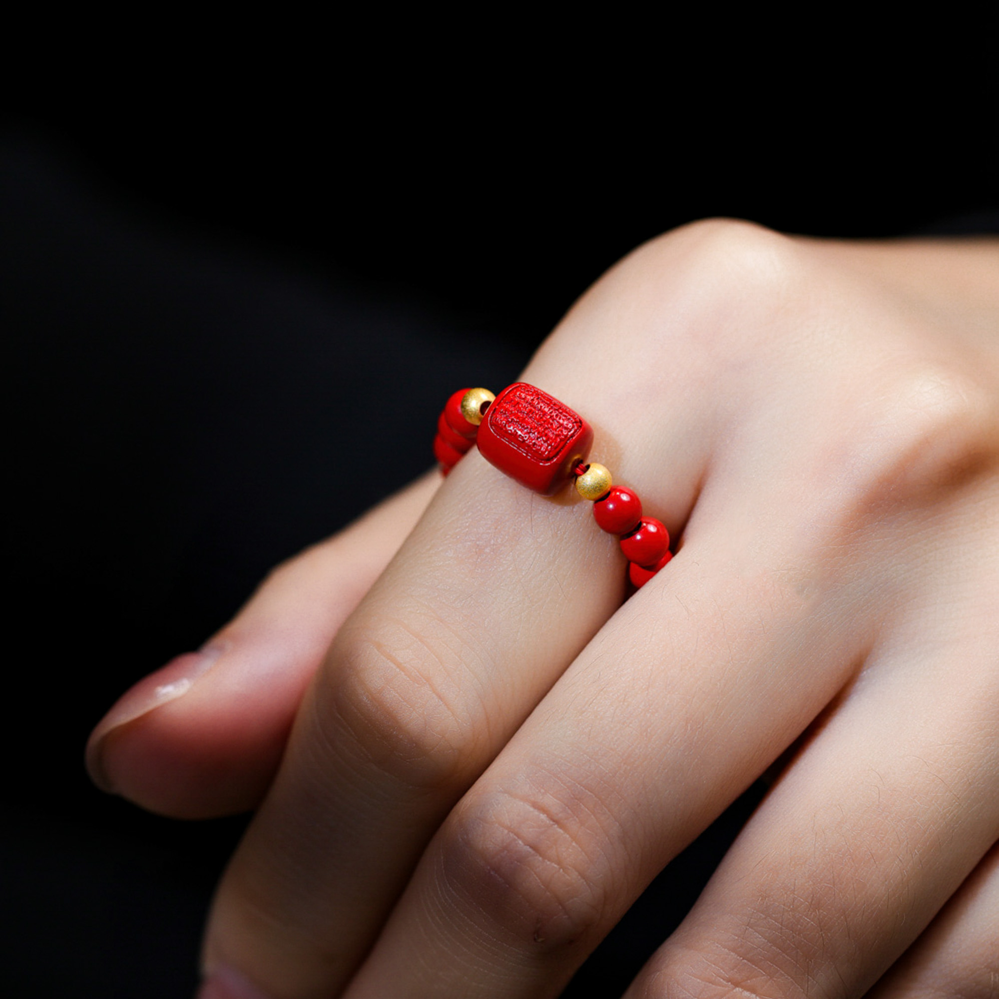 含辰砂工艺品美伢【明净】4mm朱砂真言款戒指QT23JZ0016J02