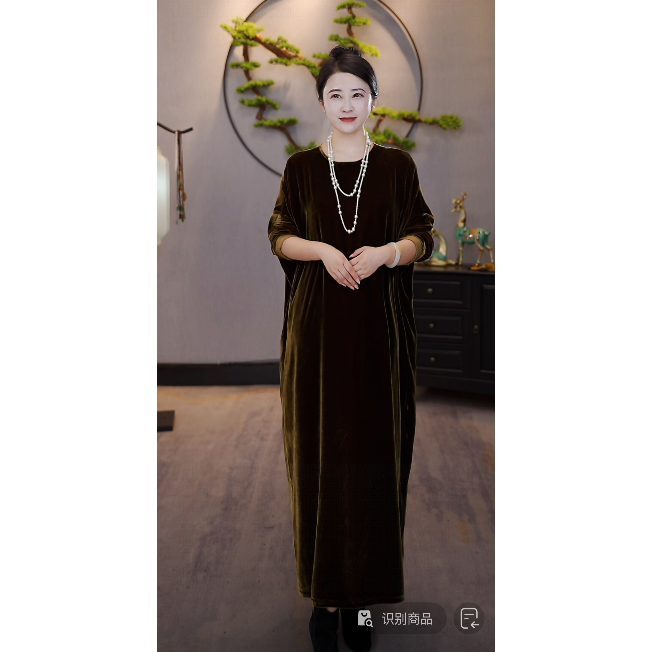 【千奈莉 】真丝丝绒加厚加密不倒绒百搭中长款连衣裙YJ277