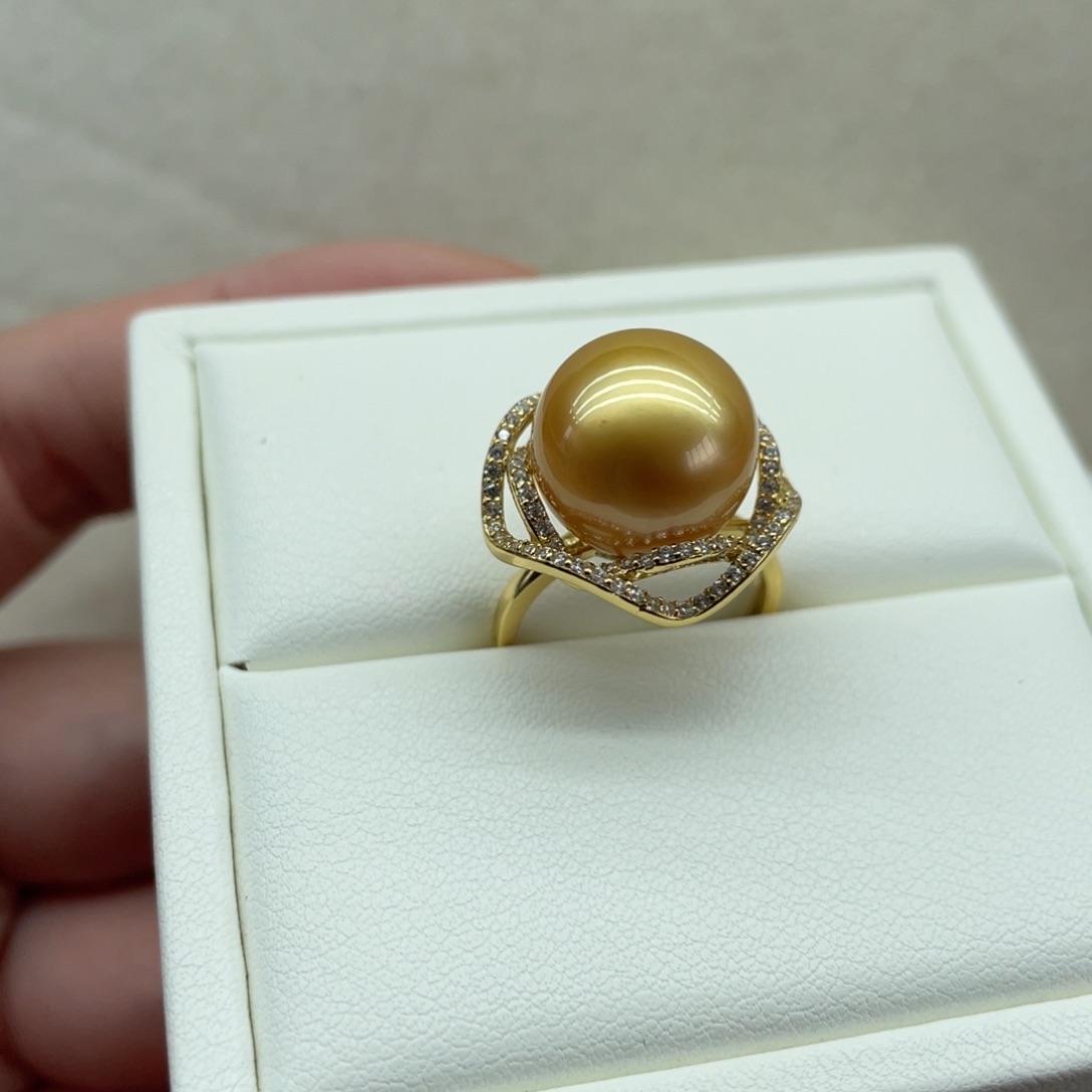 海水珍珠戒指银S925镶嵌12-13m m