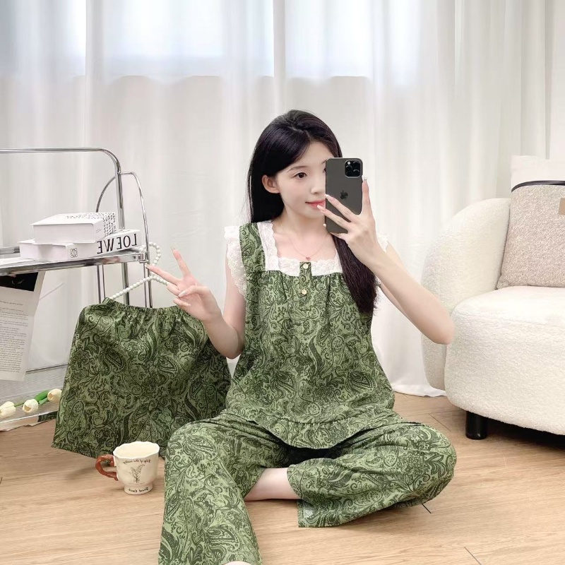 2025新款夏季女生可爱时尚可外穿飞飞袖女士睡衣三件套家居服休闲