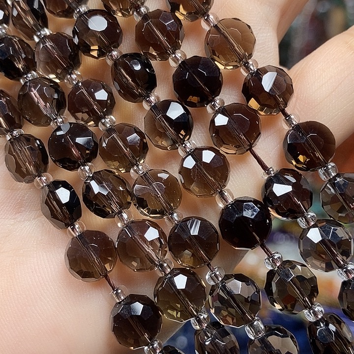 玛瑙/玉髓未镶嵌珠宝半成品天然净体茶晶切面卡8mm一条