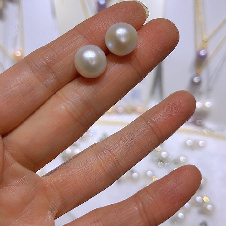 淡水珍珠白珠耳钉35银S925镶嵌