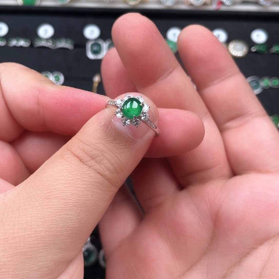 翡翠银S925镶嵌戒指Oooooooo 