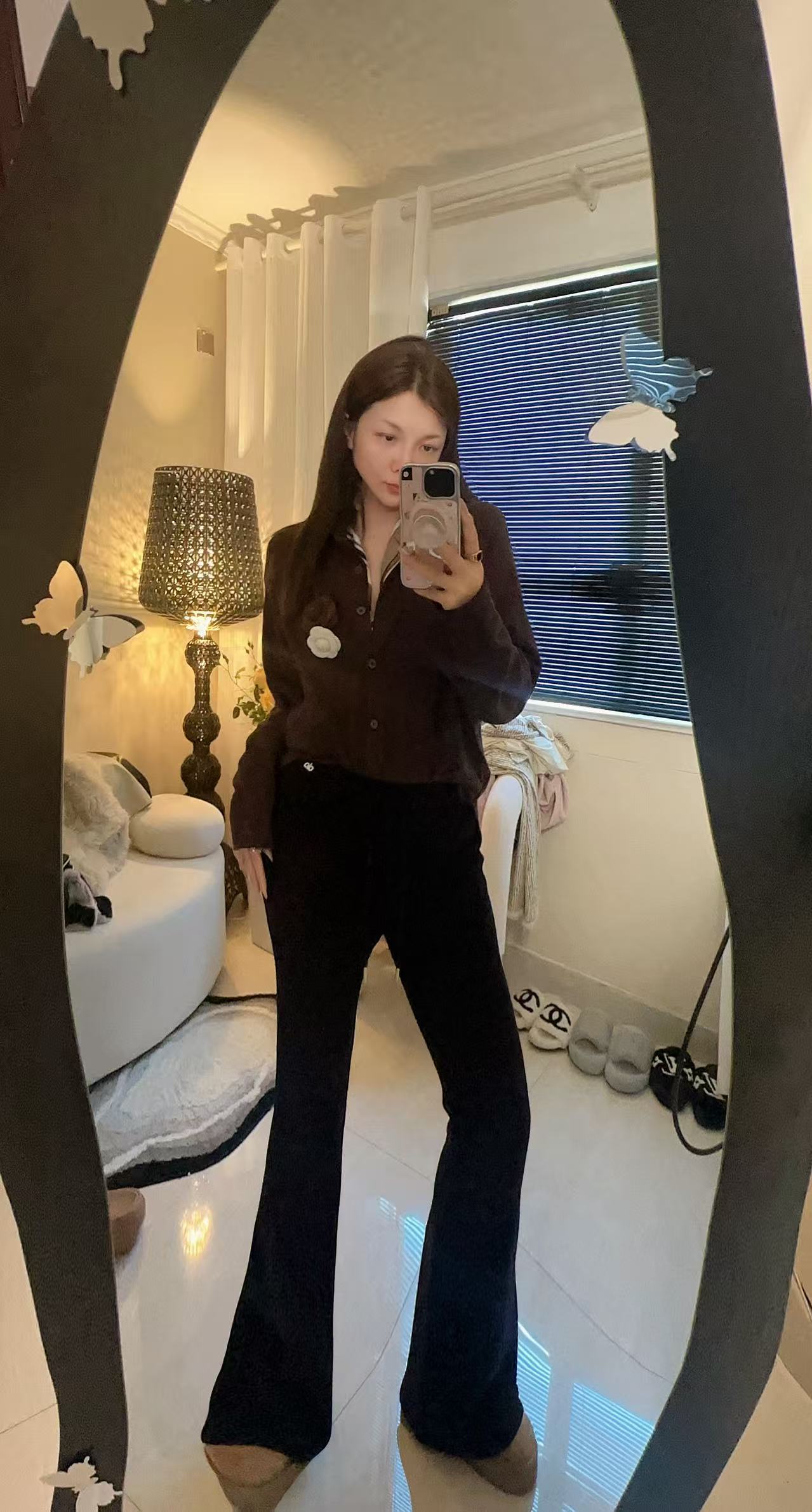 【YM 萤梦女装】美拉德加薄绒 山茶花咖色 中长款衬衣  显瘦显高级