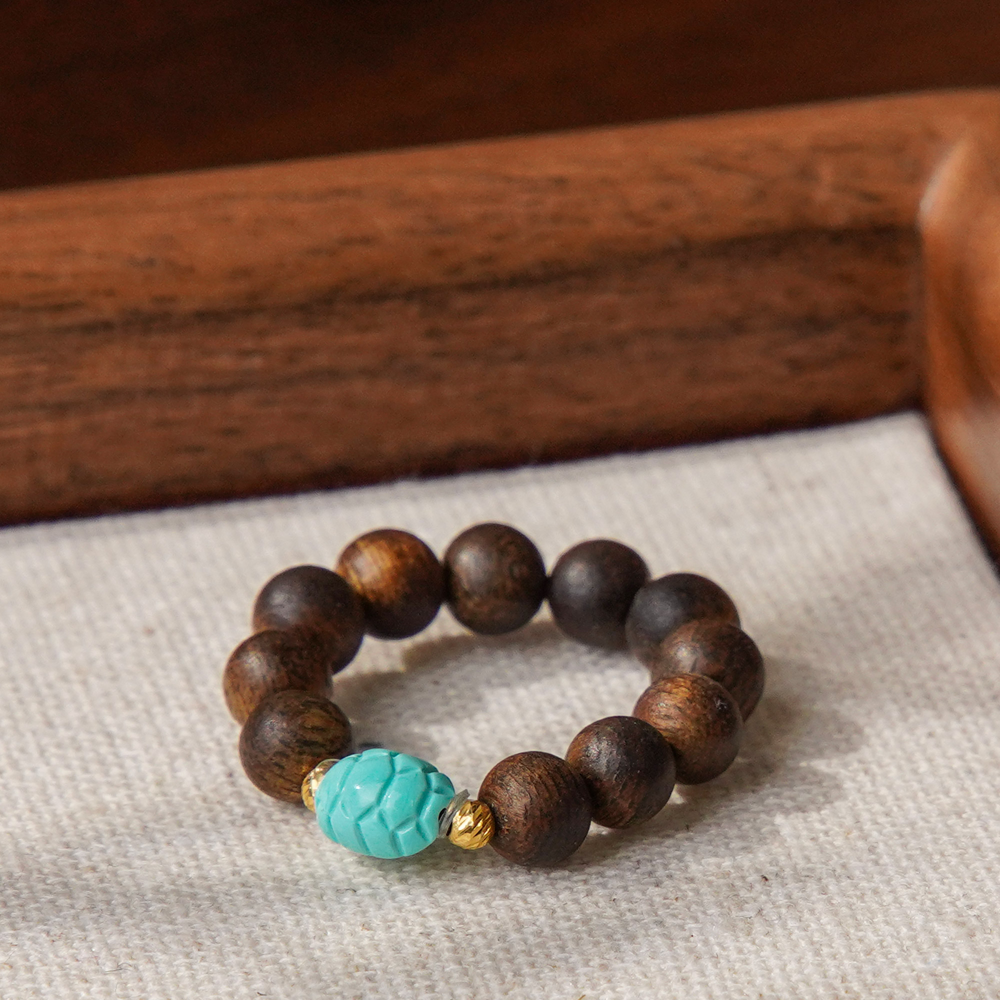 沉香沉水白奇楠0.5DIY18k绿松龟甲富甲天下沉香戒指/CX00915