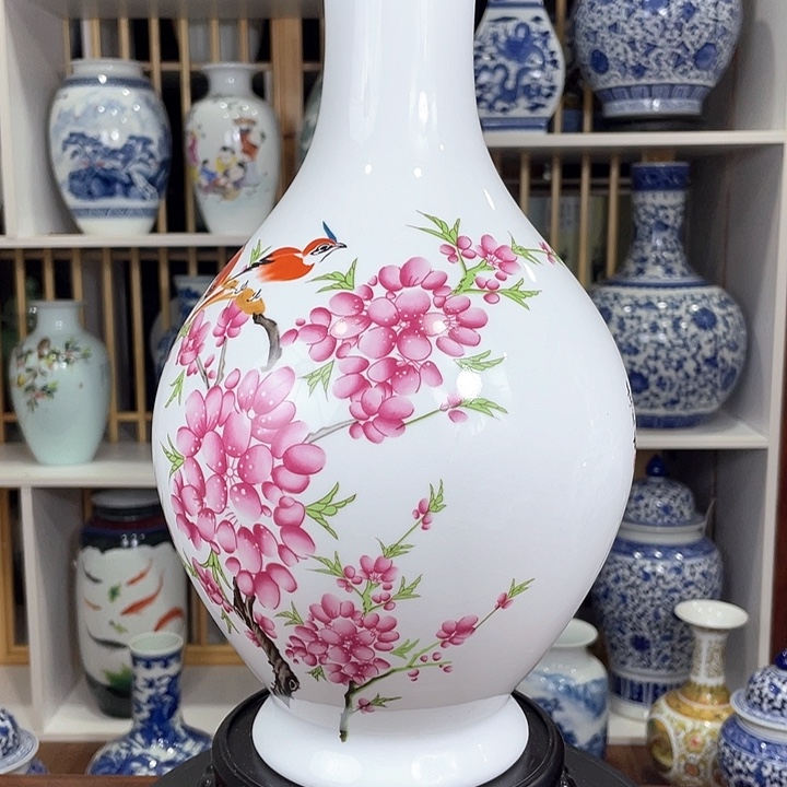 摆件额*水点桃花玉壶春瓶