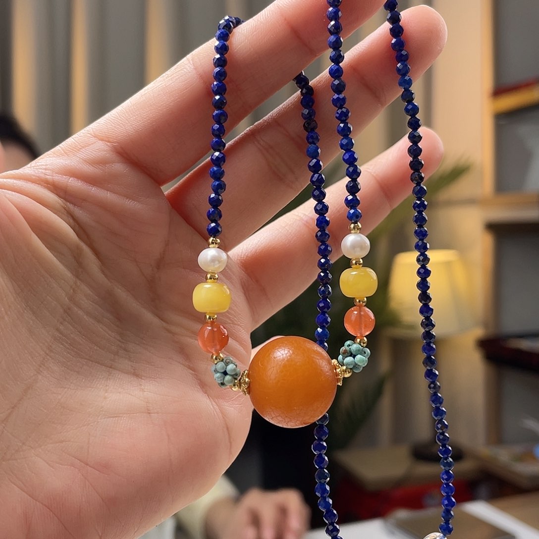 琥珀裸石未镶嵌蜜蜡项链