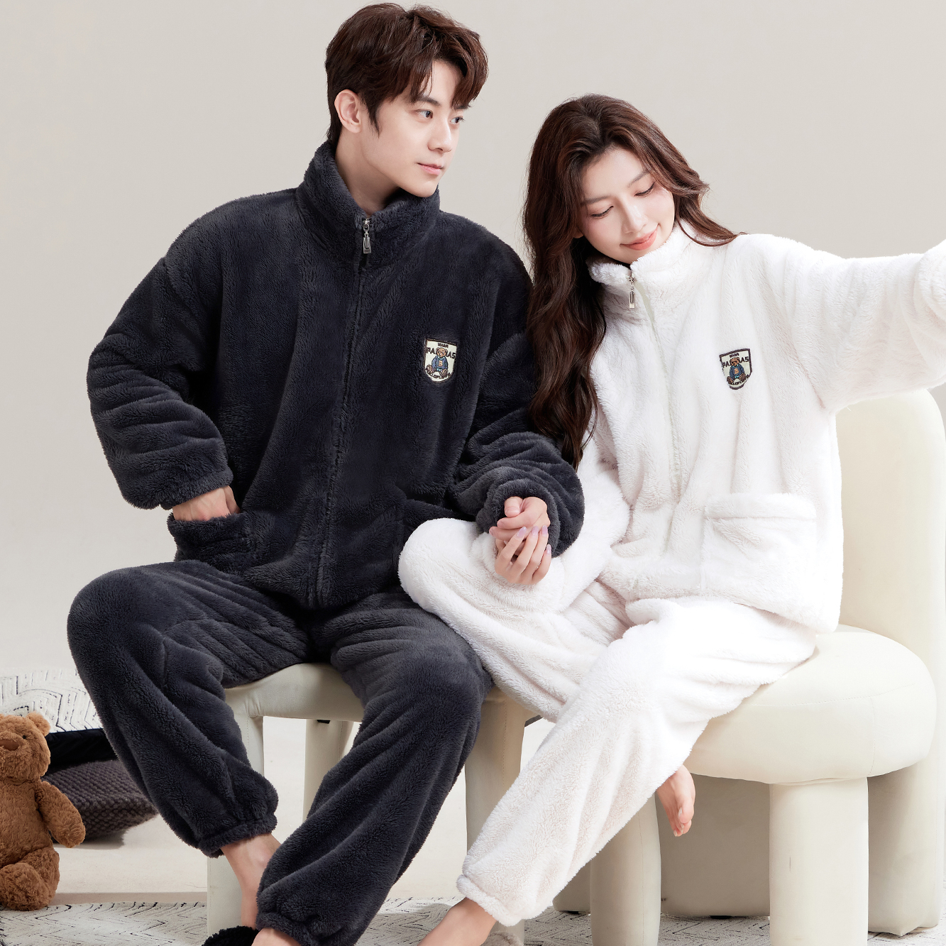 【蓄热保暖】雪花绒男女士抗静电保暖柔软秋冬长袖加厚款情侣睡衣