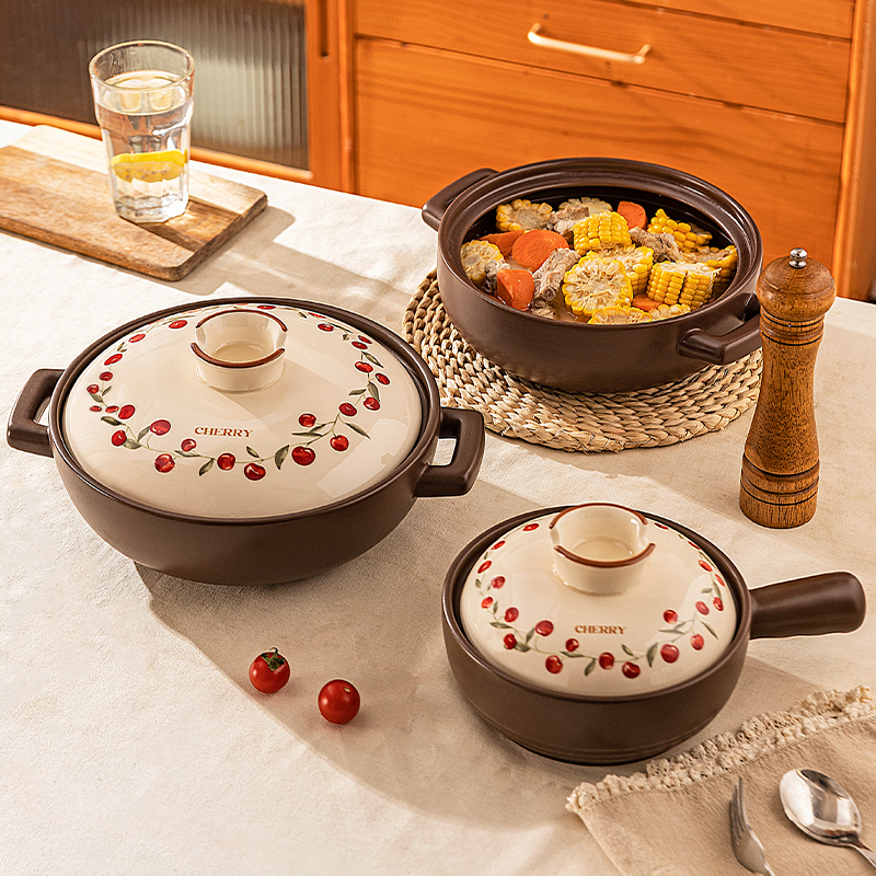 摩登主妇砂锅煲汤家用燃气灶专用耐高温干烧不裂陶瓷锅浅口小砂锅