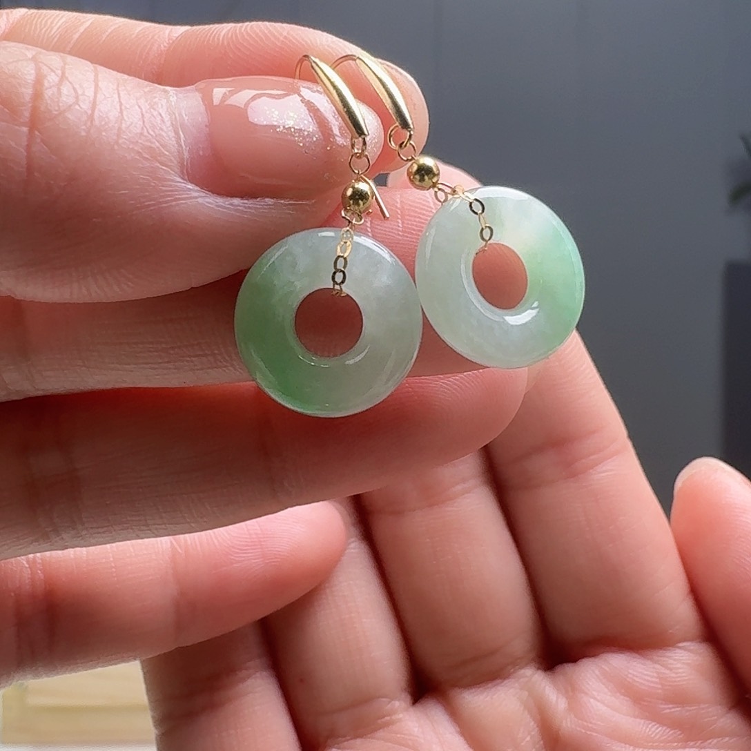 翡翠耳饰18K金镶嵌天然