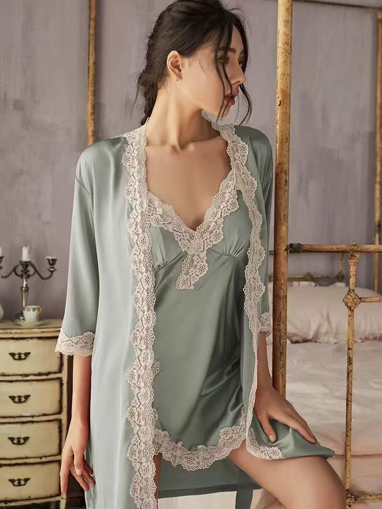蕾丝夏季不起球常规薄款花边睡裙网红长袖宫廷风轻奢