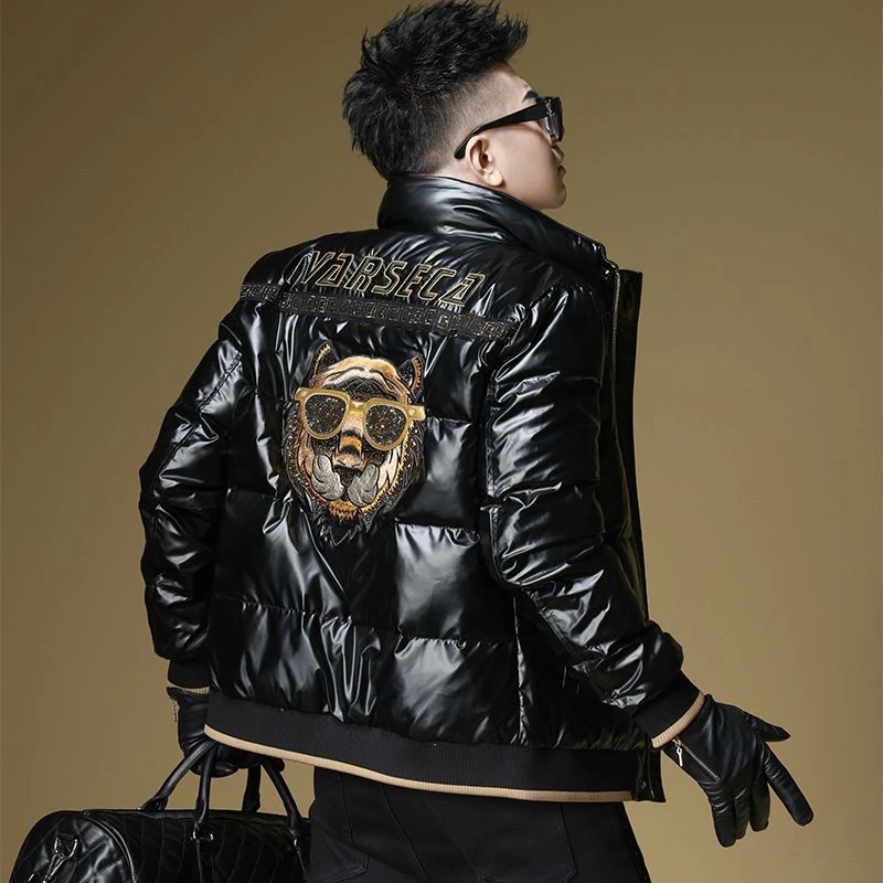 559 潮流休闲百搭高街棒球领立领情侣黑色韩版棉服外套羽绒服