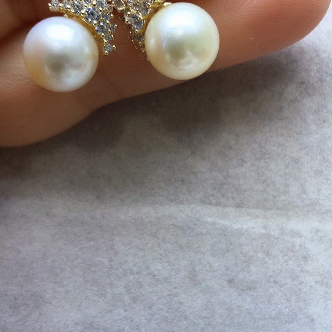 海水珍珠耳饰银S925镶嵌