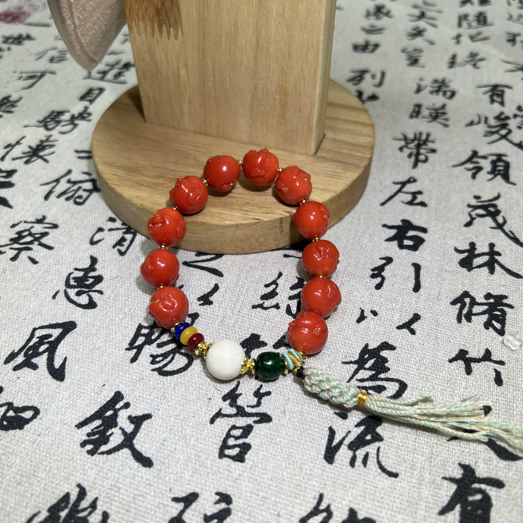 【沐言优选】DIY姑娘雕刻佛头笑脸13m圆珠DIY手链A555