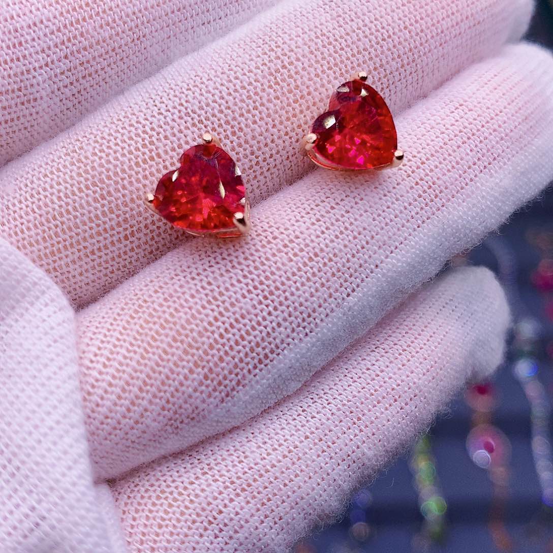 红宝石耳饰银S925镶嵌