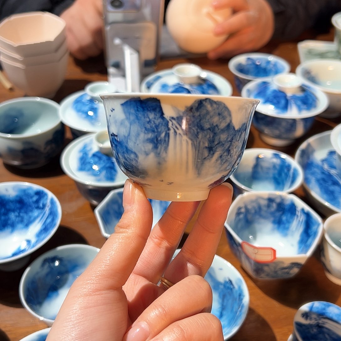 杯青花手绘山水主人杯