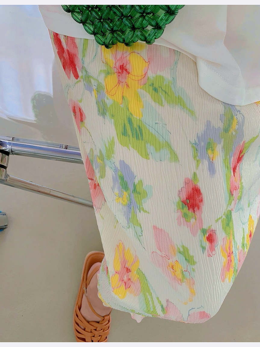 碎花高腰半身裙女装夏季新款设计感小众显瘦雪纺小个子a字裙