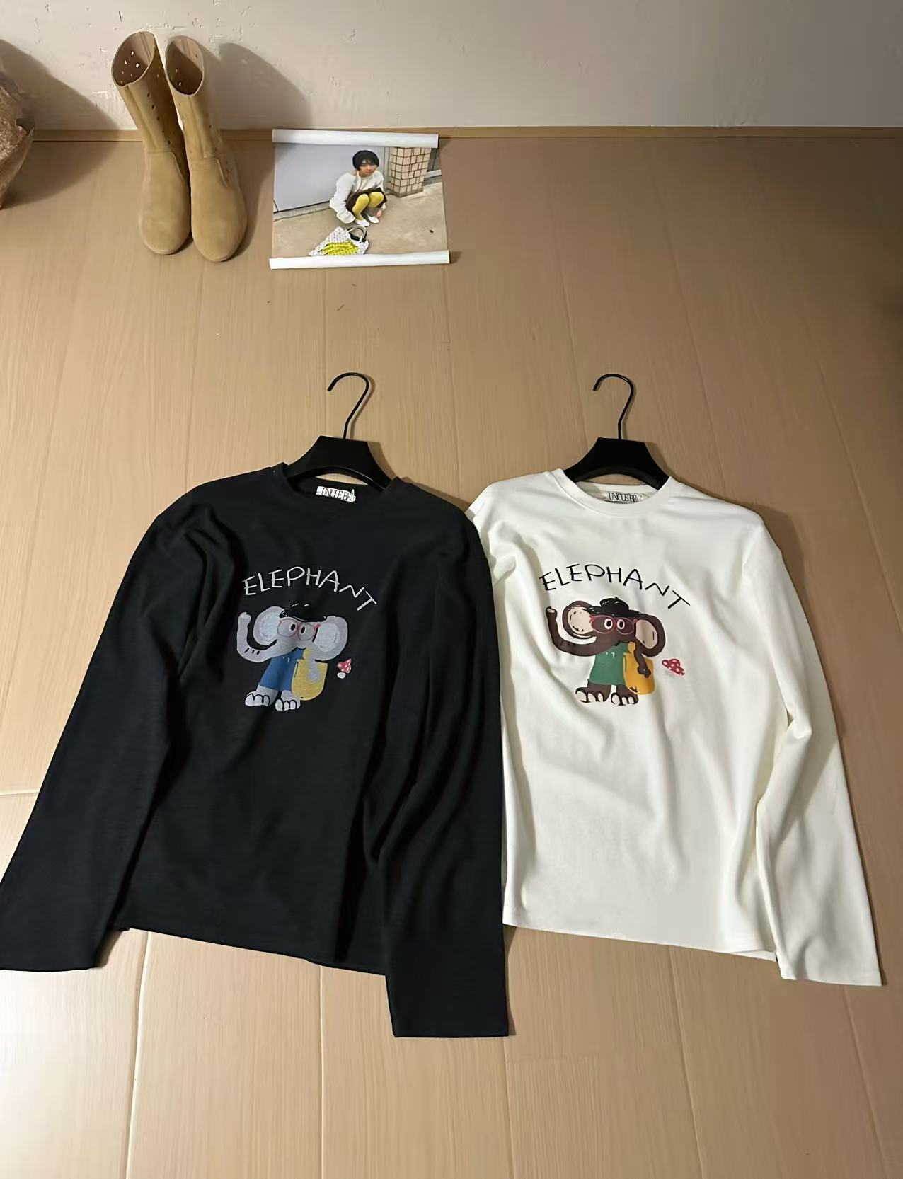 温柔瑶-Uncle Be冬季福利-澳绒趣味圆领卡通大象印花上衣-88661