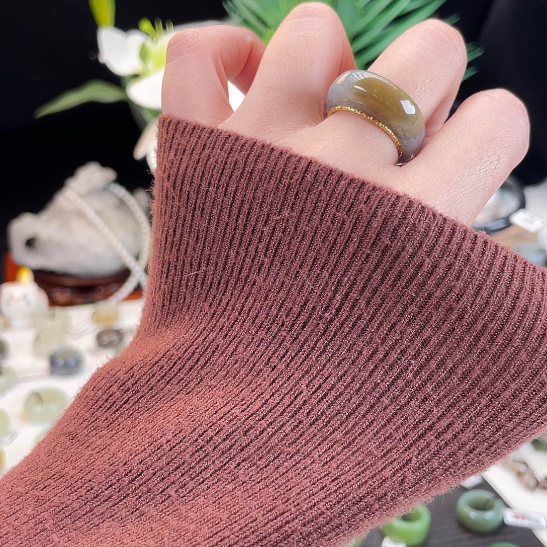 和田玉未镶嵌戒指E123糖青花馒头17.8