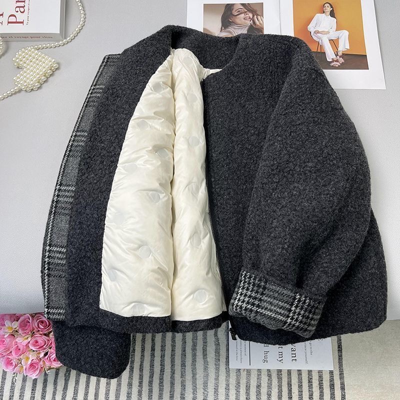 高端气质灰色棉服女2025秋冬新款宽松显瘦加厚夹棉外穿毛呢外套08