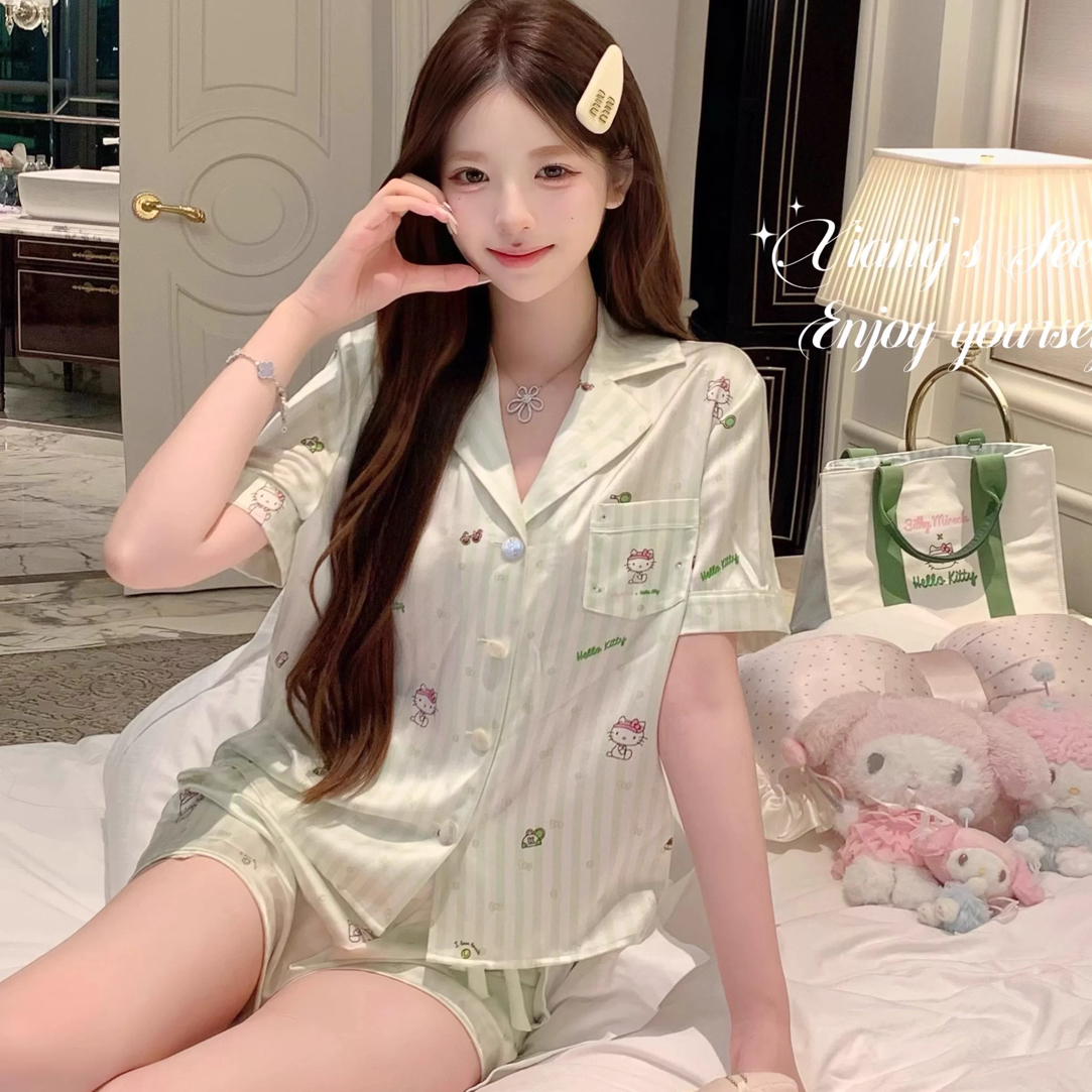 【清！网球kt】夏季短袖丝款睡衣家居服可爱少女缎面印花女可外穿