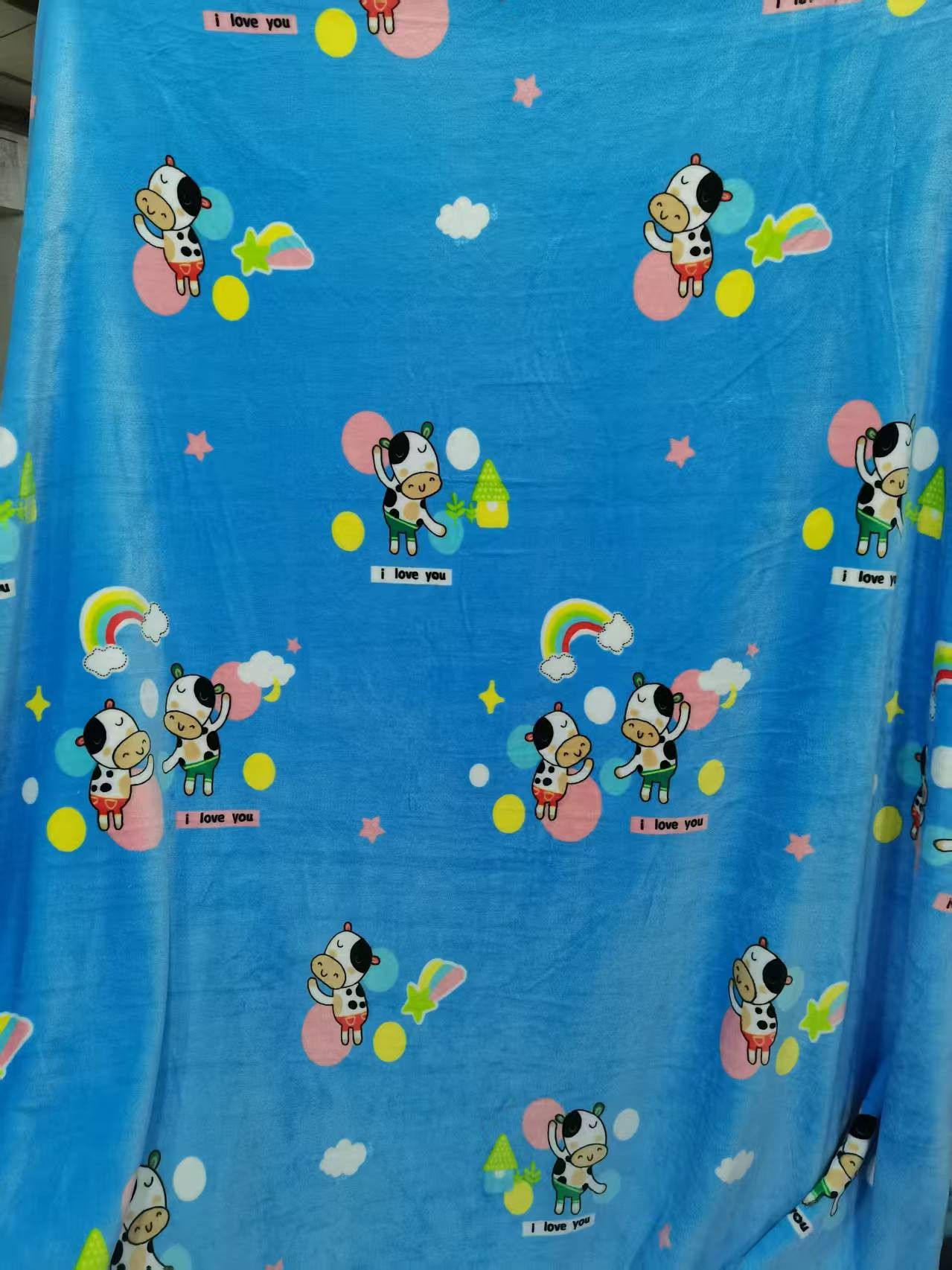 双面保暖绒布料～双蓝奶牛（2.3米幅宽）