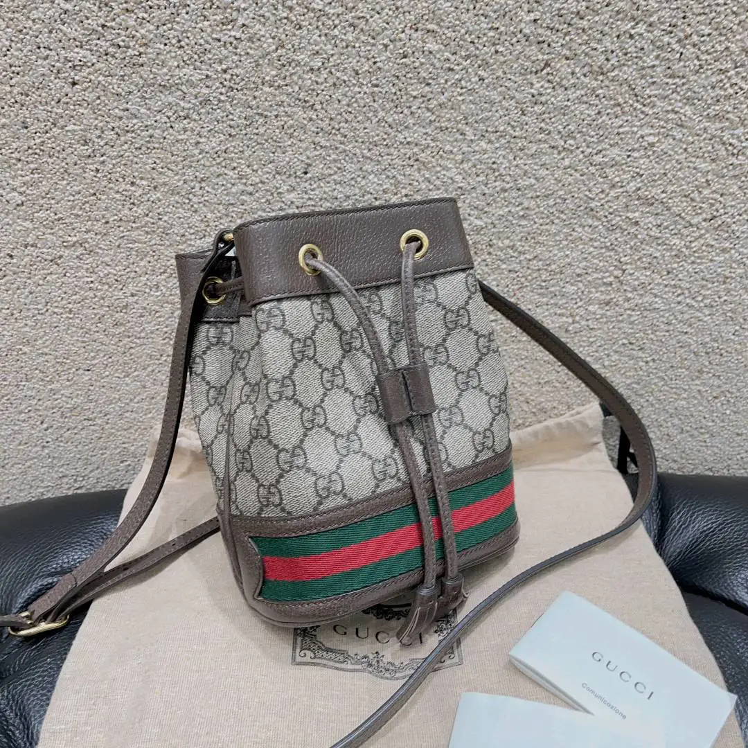 99新 GUCCI/古驰 GUCCI Ophidia 乌木色拼多色 老花 涂层帆布