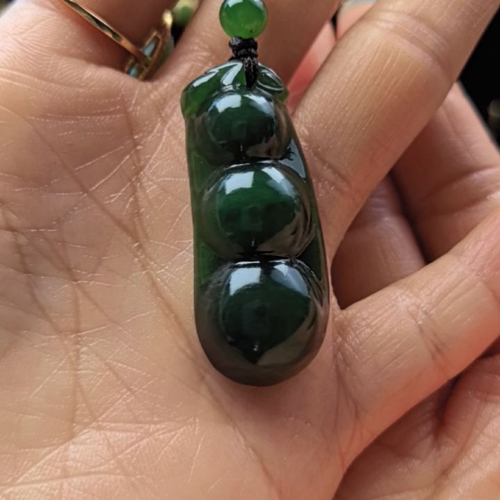 和田玉（碧玉）未镶嵌戒指福豆吊坠