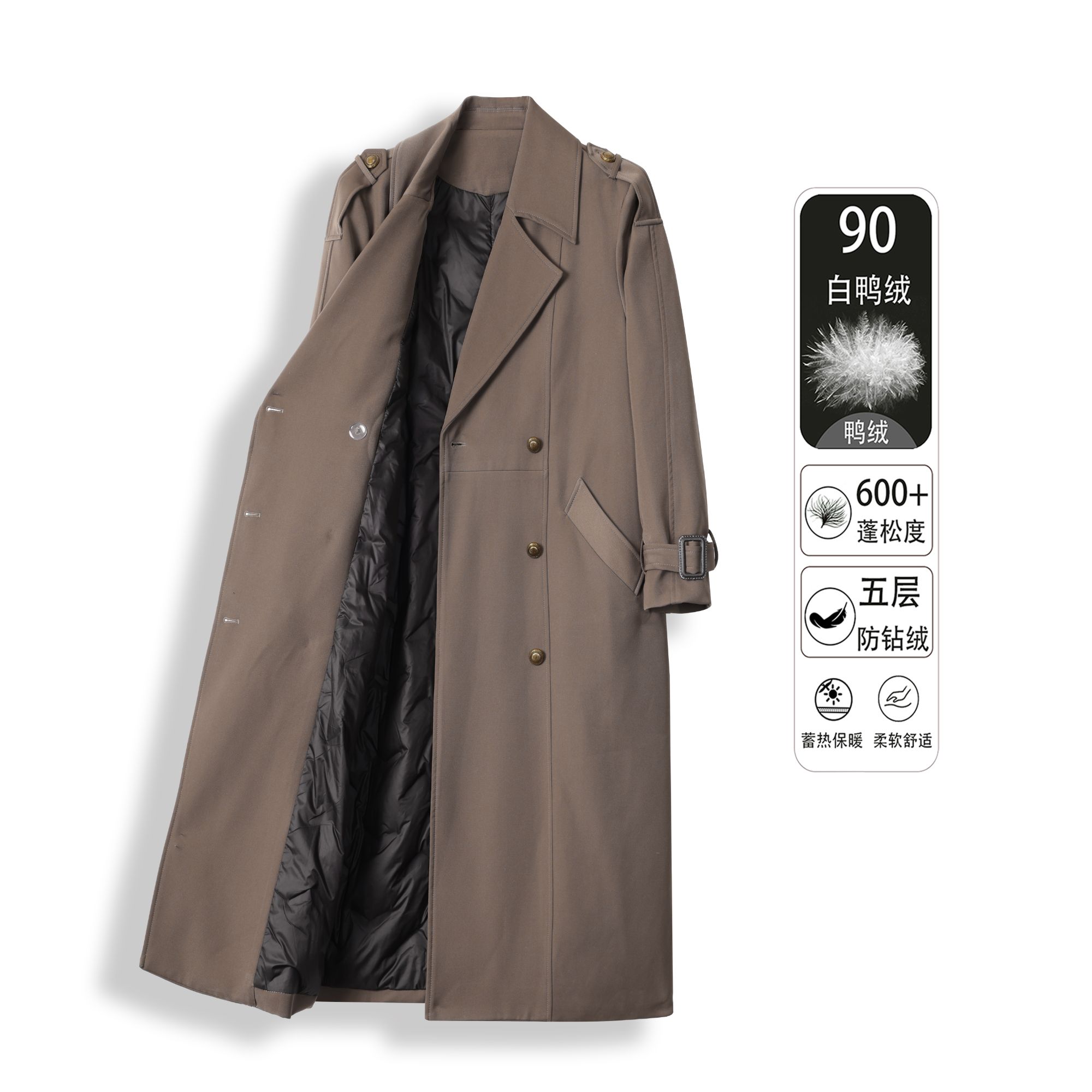 24925白鸭绒风衣羽绒服加厚2025新款冬季长款外套女