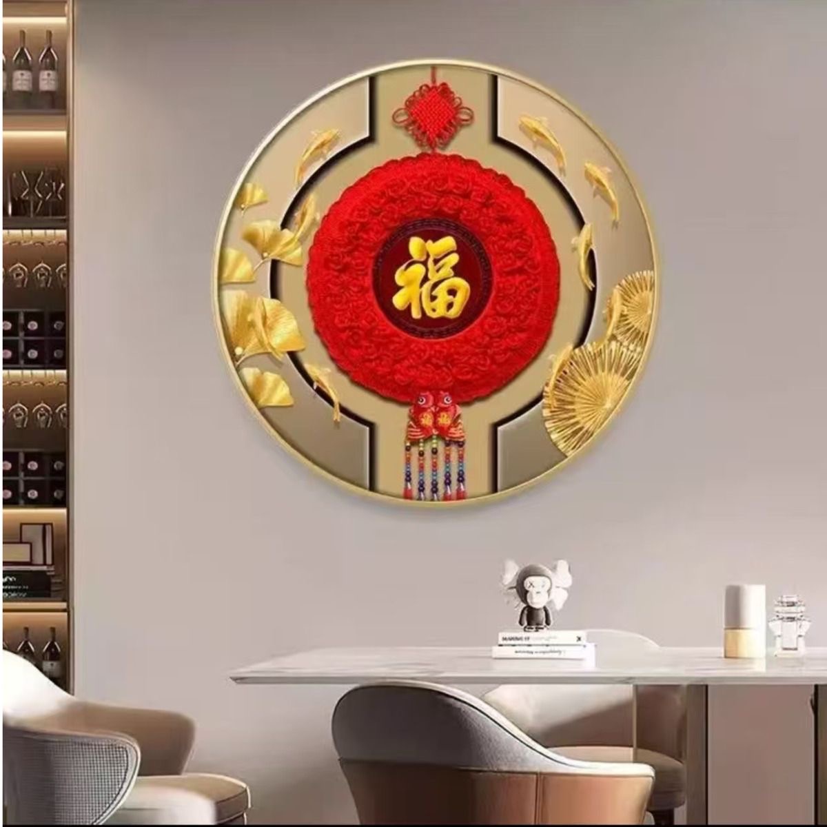 Y05五福临门入户圆形福字餐厅挂画玄关客厅装饰画新中式喜庆福字