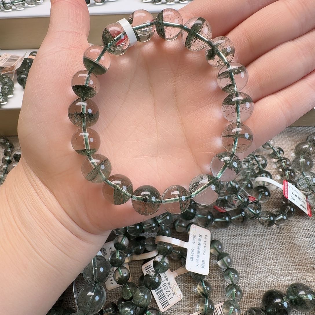 水晶手链未镶嵌天然绿幽灵聚宝盆11-12
