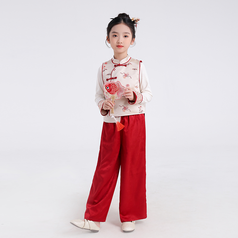 女童中国风马甲汉服唐装洋气拜年服2025春季新款儿童新年古风童装