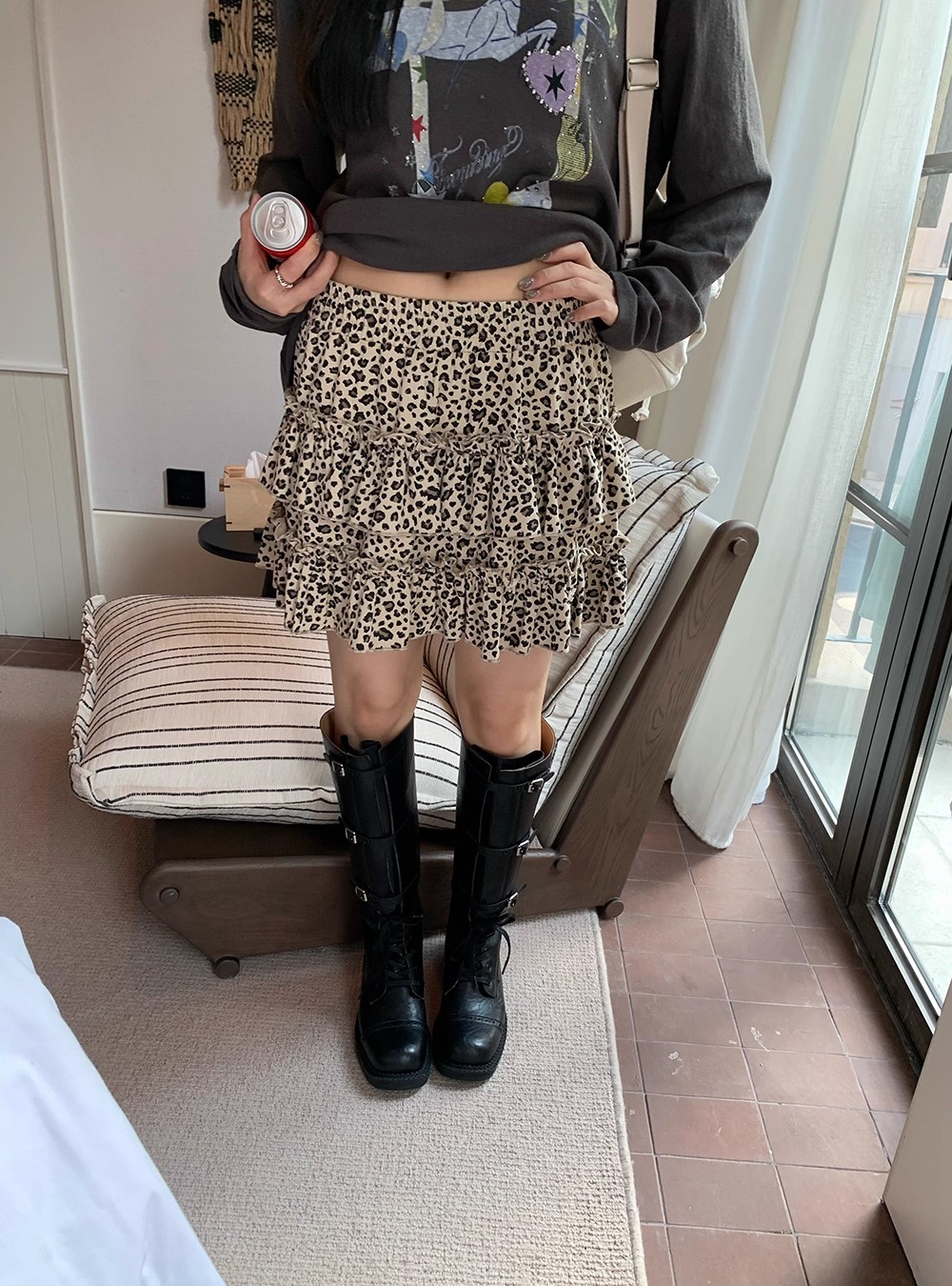 ONEXH·2025秋季复古时髦感豹纹蛋糕裙短裙女韩系显瘦高腰半身裙