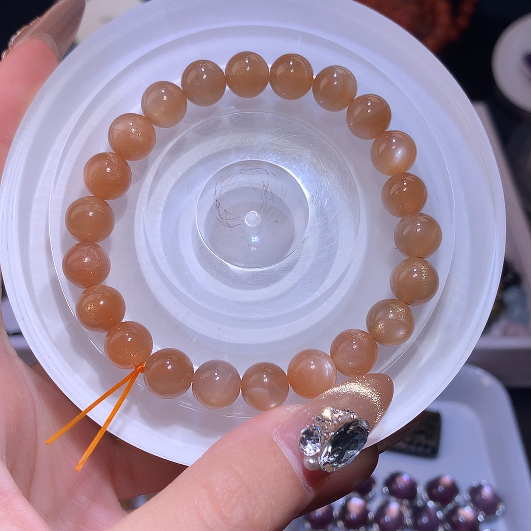 水晶手串未镶嵌金沙太阳石奶茶月光9mm