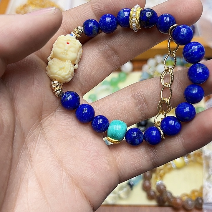 水晶手链银S925镶嵌青金石