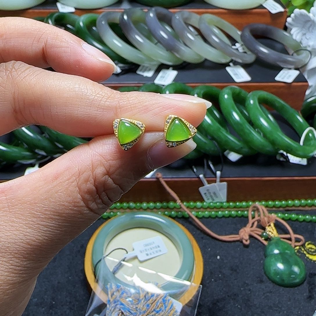 银S925镶嵌和田玉耳饰