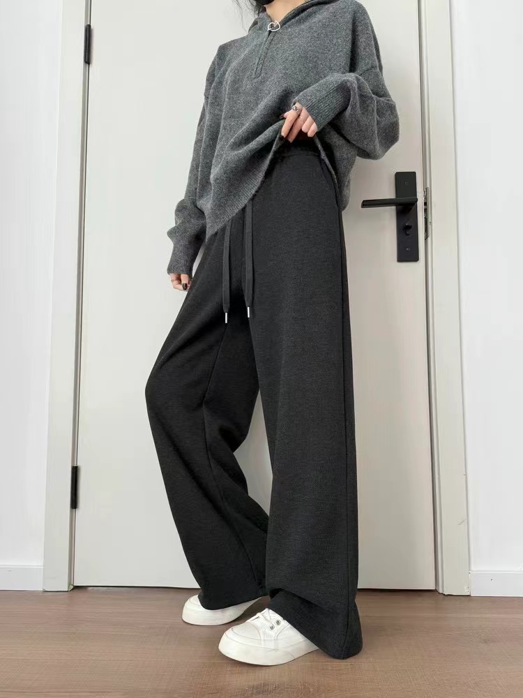 【娜姐家】88901#冬季百搭加绒休闲毛呢直筒裤