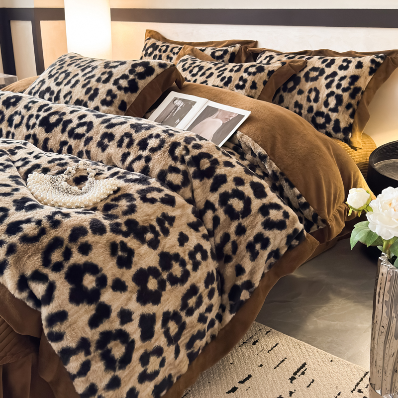 V/雅鹿新品兔绒四件套床单被套冬季保暖加绒套件