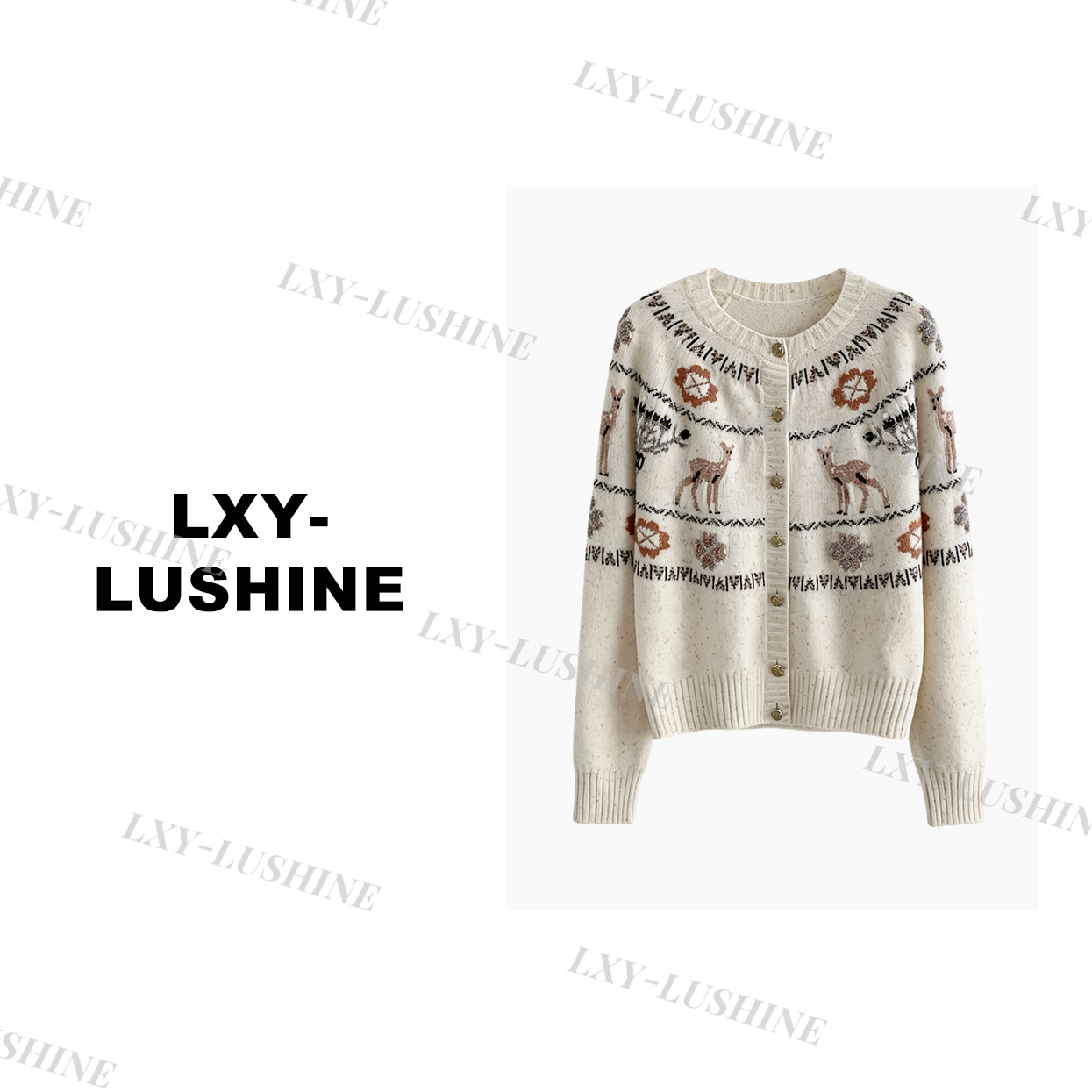 【小妖】KS5453秋冬复古提花费尔岛针织开衫软糯上衣