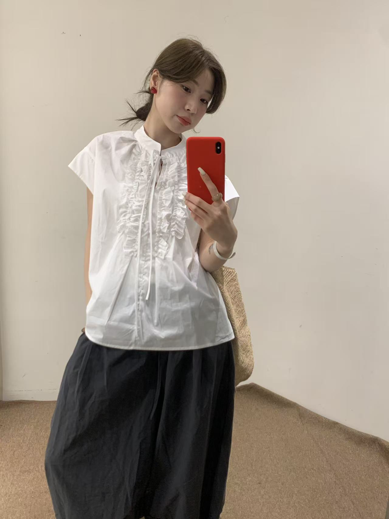 CYYHOME 木耳边短袖衬衣