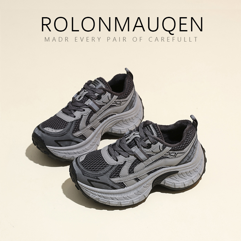 劳伦麦昆厚底增高老爹鞋女2026冬季保暖休闲运动鞋时尚保暖棉鞋