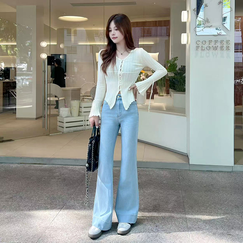 弹力微喇牛仔裤女款2025新款秋季小个子高腰修身显瘦喇叭裤
