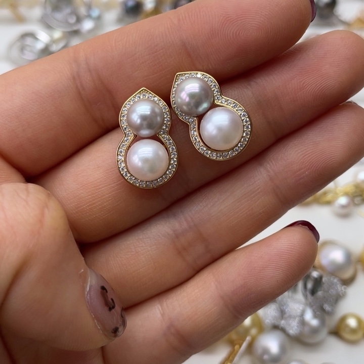 海水珍珠耳饰银S925镶嵌