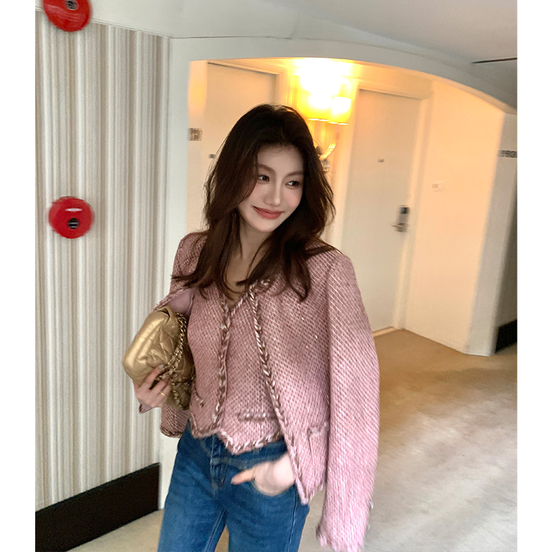 【ALONE SAVOR】龍喜儿柔粉叙事曲早秋小香风外套半身裙套装Z049